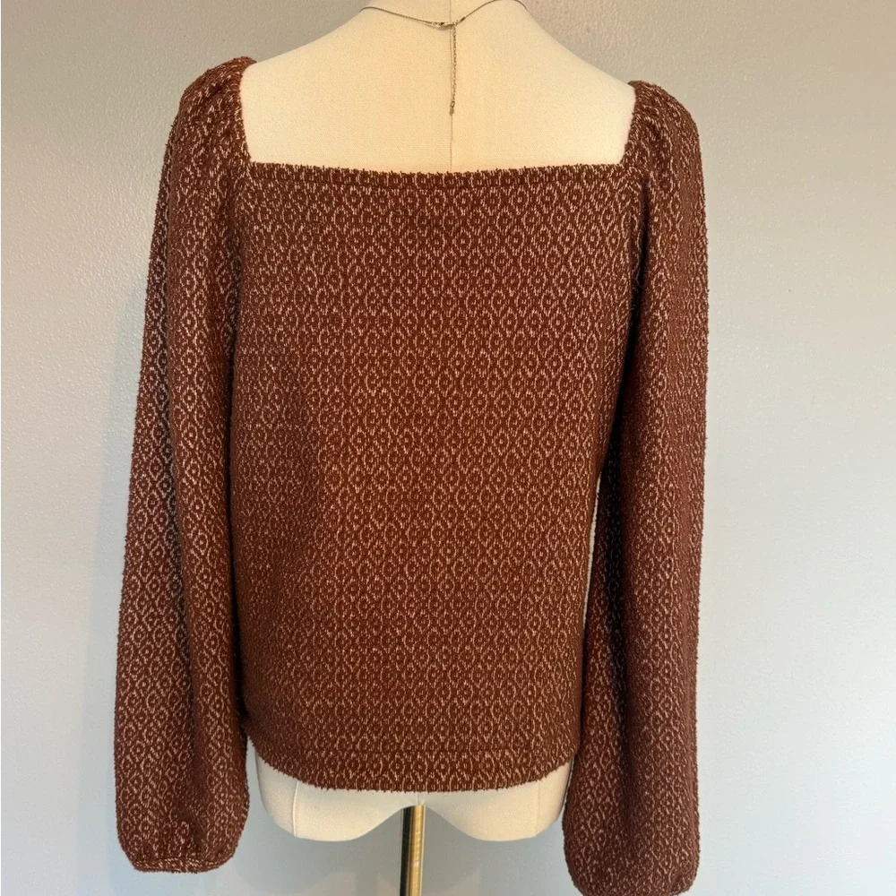Madewell Brown Geo Print Balloon Sleeve Blouse Size Small Cotton Blend
